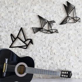 Cajuart Origami Tarzı Modern Üçlü Ahşap Kuş Dekoratif Duvar Süsü