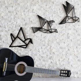 Cajuart Origami Tarzı Modern Üçlü Ahşap Kuş Dekoratif Duvar Süsü