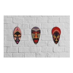 CajuArt Otantik Kabile Maske Dekoratif Üçlü Ahşap Tablo