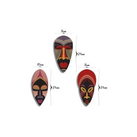 CajuArt Otantik Kabile Maske Dekoratif Üçlü Ahşap Tablo