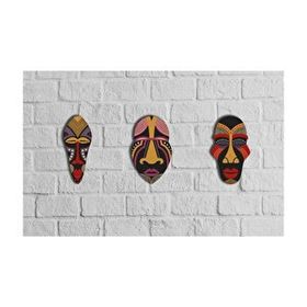 CajuArt Otantik Maske Kabile Süs Dekoratif Üçlü Ahşap Tablo