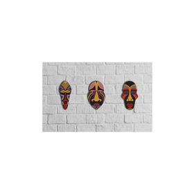 CajuArt Otantik Maske Kabile Süs Dekoratif Üçlü Ahşap Tablo
