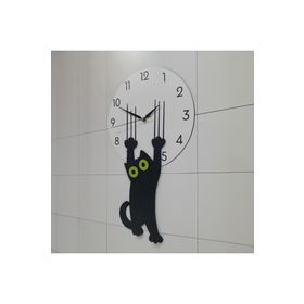 CajuArt Özel Ahşap Tasarım Saati Tırmalayan Kara Kedi Duvar Saati