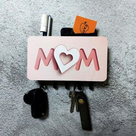 CajuArt Pembe Kalpli Mom Anne Yazılı Bölmeli Askılı Anahtarlık