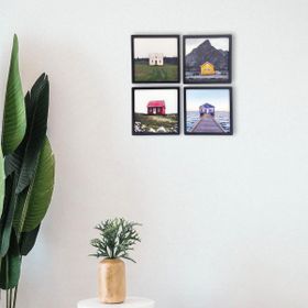 CajuArt Renkli Evler 4 Parça Üç Boyutlu Ahşap Tablo