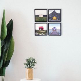 CajuArt Renkli Evler 4 Parça Üç Boyutlu Ahşap Tablo