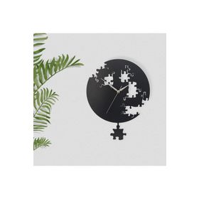 CajuArt Siyah Puzzle Desenli Modern Sallanan Sarkaçlı Duvar Saati
