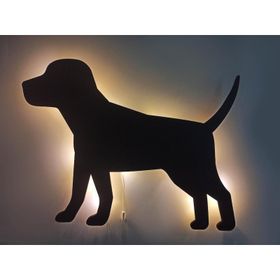 CajuArt Yürüyen Köpek Led Işıklı Siyah Ahşap Tablo