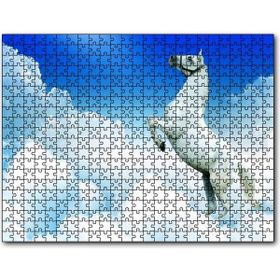 Caka Tablo Beyaz Bulutlar ve Şahlanan Beyaz At 120 Parça Puzzle