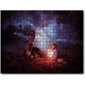 Caka Tablo Gece, Geyik ve Sevimli Kız 500 Parça Puzzle