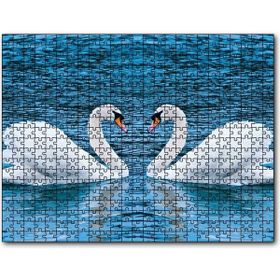 Caka Tablo İki Beyaz Kuğu Kalp Şekli 1000 Parça Puzzle