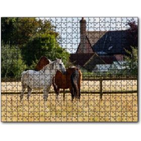 Caka Tablo Kahverengi ve Beyaz Atlar 120 Parça Puzzle