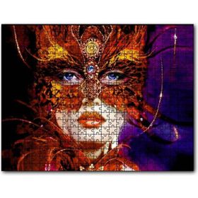 Caka Tablo Kırmızı Tüylü Maskeli Kadın Görseli 1000 Parça Puzzle