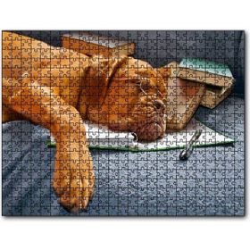 Caka Tablo Kitap Defter Kalem ve Gözlüklü Kahverengi Buldog 120 Parça Puzzle