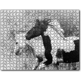 Caka Tablo Koşan Siyah Beyaz Atlar Görseli 500 Parça Puzzle