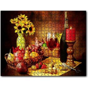Caka Tablo Meya Çiçek Şarap Kuruyemiş Görseli 255 Parça Puzzle
