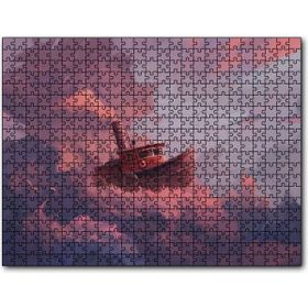 Caka Tablo Şirin Balıkçı Teknesi ve Mor Pembe Bulutlar 500 Parça Puzzle