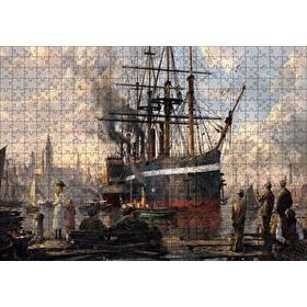 Cakapuzzle 1800 Yılı Liman Gemi Yolcular Yağlı Boya Resmi 120 Parça Ahşap Puzzle