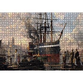 Cakapuzzle 1800 Yılı Liman Gemi Yolcular Yağlı Boya Resmi 120 Parça Ahşap Puzzle