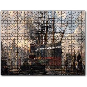 Cakapuzzle 1800 Yılı Liman Gemi Yolcular Yağlı Boya Resmi Mdf 120 Parça Puzzle