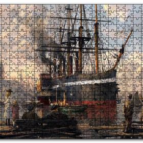Cakapuzzle 1800 Yılı Liman Gemi Yolcular Yağlı Boya Resmi Mdf 255 Parça Puzzle
