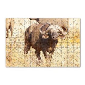 Cakapuzzle Afrika Bozkırında Bufalo ve Kuru Otlar 120 Parça Ahşap Puzzle