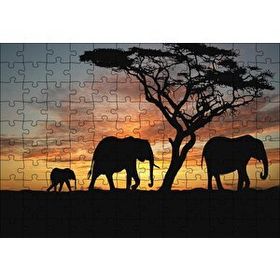 Cakapuzzle Afrika Günbatımında Filler 120 Parça Ahşap Puzzle