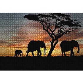 Cakapuzzle Afrika Günbatımında Filler 120 Parça Ahşap Puzzle