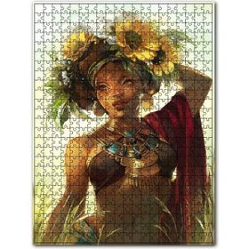 Cakapuzzle Afrikalı Güzellik ve Başında Sarı Beyaz Çiçekler 1000 Parça Puzzle