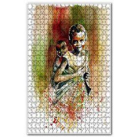 Cakapuzzle Afrikalı Kız ve Sırtında Kardeşi Suluboya Efekt 120 Parça Puzzle