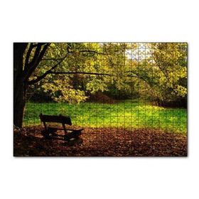 Cakapuzzle Ağaçlar ve Koyu Gölgedeki Ahşap Bank 120 Parça Ahşap Puzzle