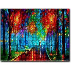 Cakapuzzle Ağaçlı Yol Yağmur Şemsiyeli Çift Yağlıboya Mdf 500 Parça Puzzle