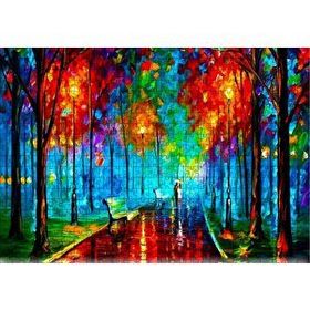 Cakapuzzle Ağaçlı Yol Yağmur Şemsiyeli Çift Yağlıboya Mdf 500 Parça Puzzle