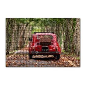 Cakapuzzle Ağaçlı Yol Yapraklar ve Kırmızı Fiat Bis 120 Parça Ahşap Puzzle