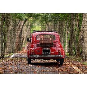 Cakapuzzle Ağaçlı Yol Yapraklar ve Kırmızı Fiat Bis 120 Parça Ahşap Puzzle