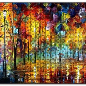 Cakapuzzle Ağaçlı Yolda Şemsiyeli Adam Yağlıboya Mdf 500 Parça Puzzle