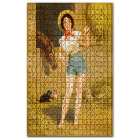 Cakapuzzle Ahırda Şortlu Binici Kız ve Hayvanlar Ahşap 255 Parça Puzzle