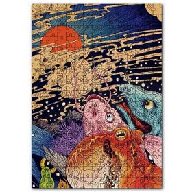 Cakapuzzle Ahtapot Balıklar ve Günbatımı İllüstrasyon Mdf 1000 Parça Puzzle