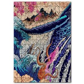 Cakapuzzle Ahtapot Yunus Balina ve Dalgalar Mdf 120 Parça Puzzle