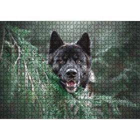 Cakapuzzle Akita Kahverengi Siyah Köpek ve Çam Yaprakları 1000 Parça Puzzle
