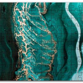 Cakapuzzle Altın Damarlı Yeşil Doku Mdf 1000 Parça Puzzle
