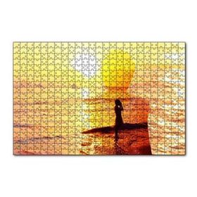 Cakapuzzle Altın Rengi Güneş Okyanus ve Sahildeki Kız 120 Parça Ahşap Puzzle