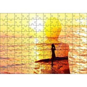 Cakapuzzle Altın Rengi Güneş Okyanus ve Sahildeki Kız 120 Parça Ahşap Puzzle
