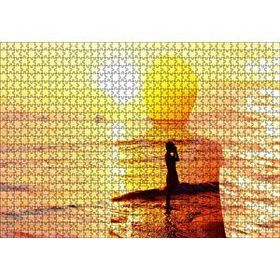 Cakapuzzle Altın Rengi Güneş Okyanus ve Sahildeki Kız 120 Parça Ahşap Puzzle