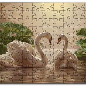 Cakapuzzle Altın Rengi Sularda Beyaz Kuğu Çifti Mdf 255 Parça Puzzle