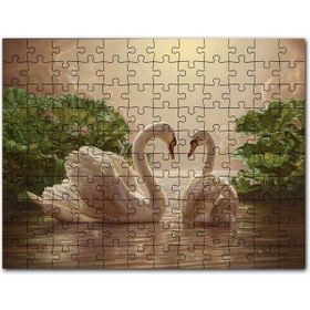 Cakapuzzle Altın Rengi Sularda Beyaz Kuğu Çifti Mdf 255 Parça Puzzle