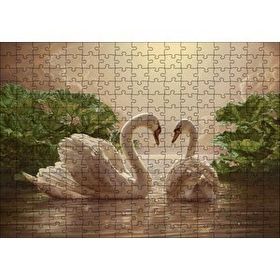 Cakapuzzle Altın Rengi Sularda Beyaz Kuğu Çifti Mdf 255 Parça Puzzle