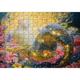 Cakapuzzle Altın Saçlı Deniz Kızı Çiçekler ve Küçük Japon Balığı 255 Parça Puzzle