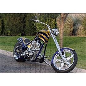 Cakapuzzle Altın ve Lacivert Chopper Motorsiklet 120 Parça Ahşap Puzzle