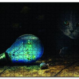 Cakapuzzle Ampul Balıklar Kedi Mavi Salyangoz Mdf 500 Parça Puzzle
